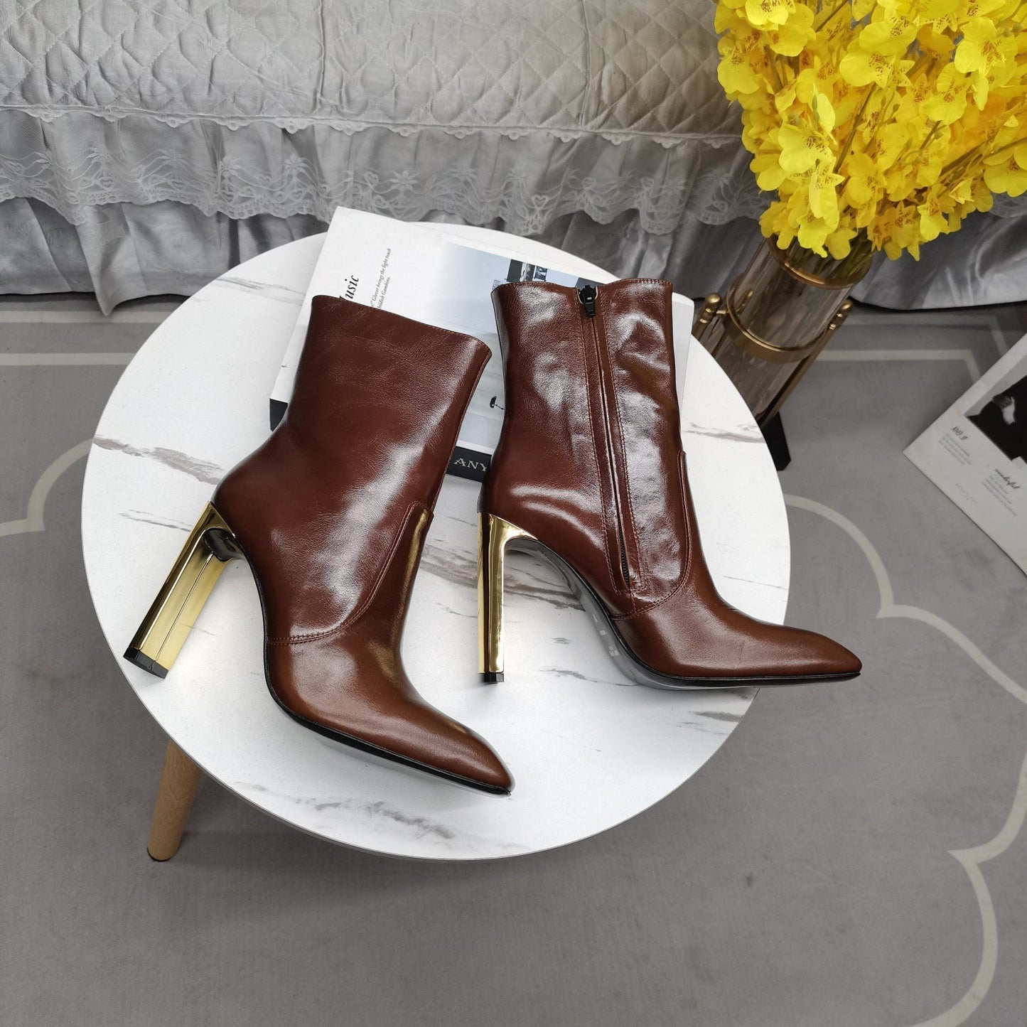 SL AUTEUIL HEELED ANKLE BOOT BROWN CALFSKIN - 35