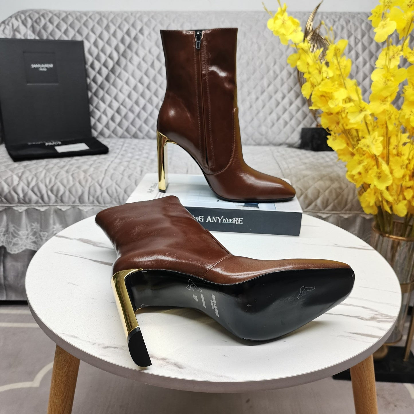 SL AUTEUIL HEELED ANKLE BOOT BROWN CALFSKIN - 35
