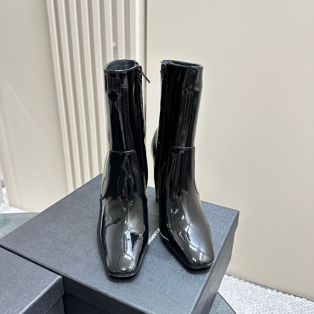 SL AUTEUIL HEELED ANKLE BOOT BLACK POLISHED CALFSKIN - 35