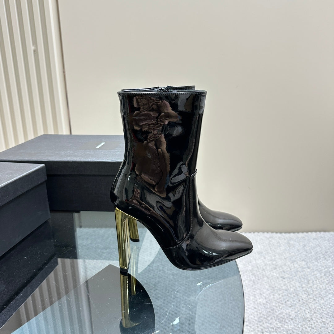 SL AUTEUIL HEELED ANKLE BOOT BLACK POLISHED CALFSKIN - 35