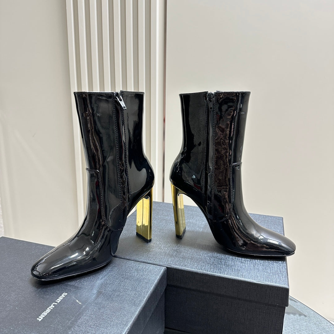 SL AUTEUIL HEELED ANKLE BOOT BLACK POLISHED CALFSKIN - 35