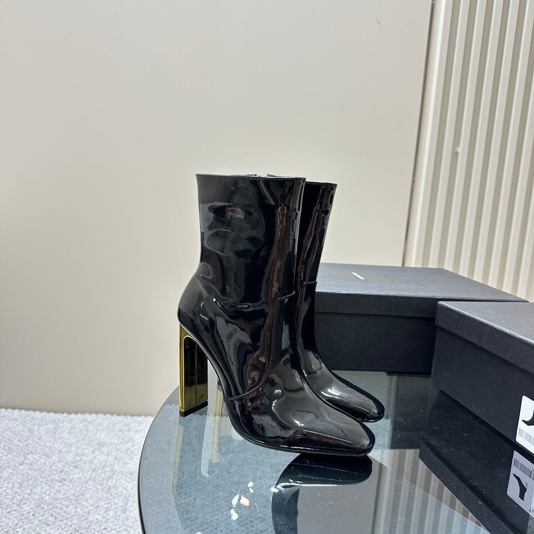 SL AUTEUIL HEELED ANKLE BOOT BLACK POLISHED CALFSKIN - 35