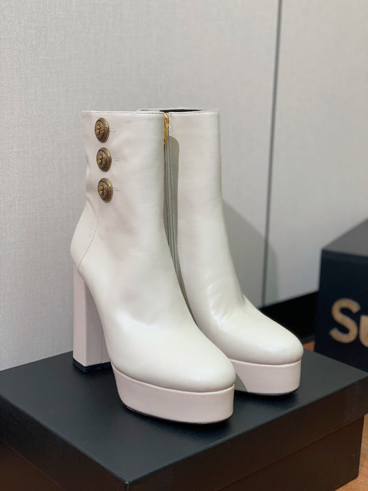 Черевики BALMAIN 26S ANKLE BOOTS 100 MM зі шкіри теляти білого кольору