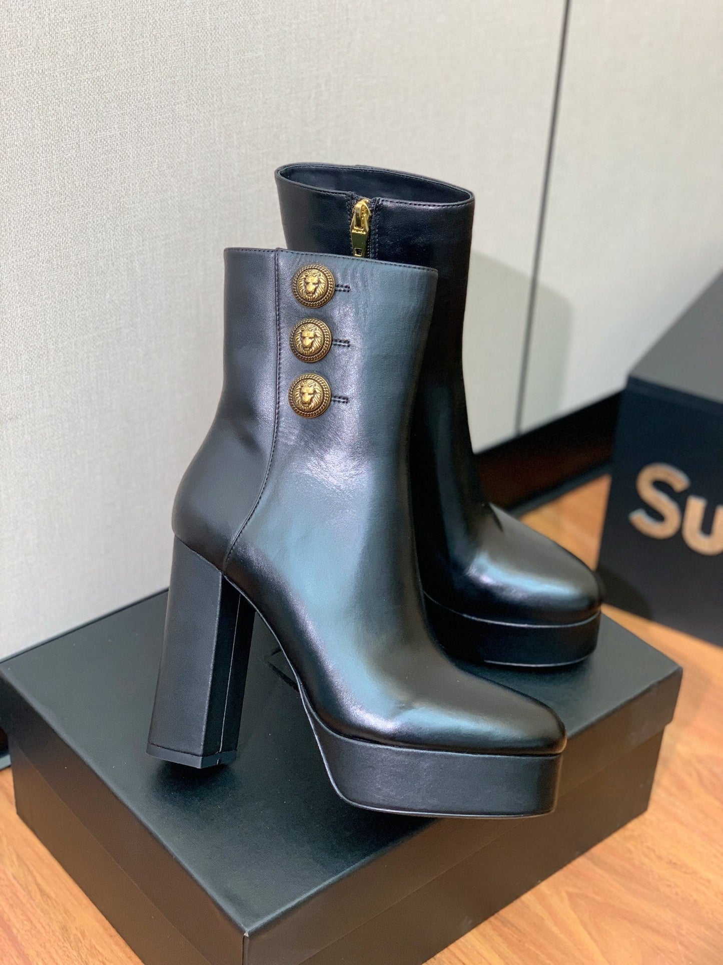 Черевики BALMAIN 26S ANKLE BOOTS 100 MM зі шкіри теляти чорного кольору