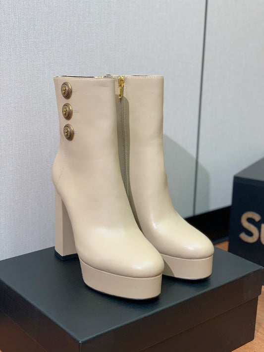 ЧЕРЕВИКИ BALMAIN 26S 100 ММ ІЗ ТЕЛЯЧОЇ ШКІРИ БЕЖЕВОГО КОЛЬОРУ