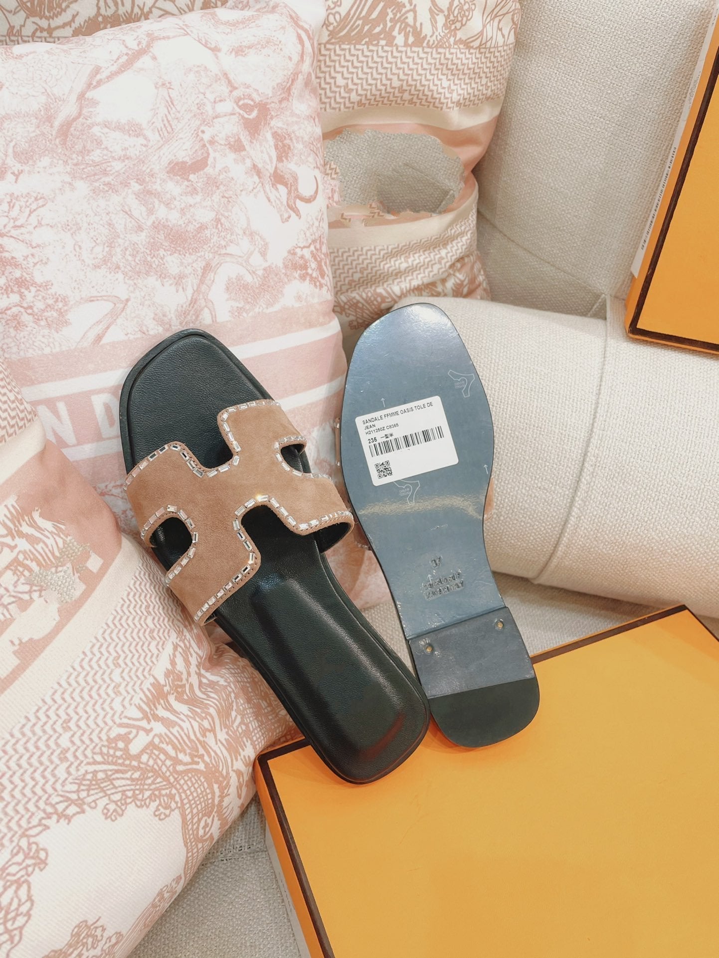 0ran Sandal Calfskin Rhinestone Brown - 35
