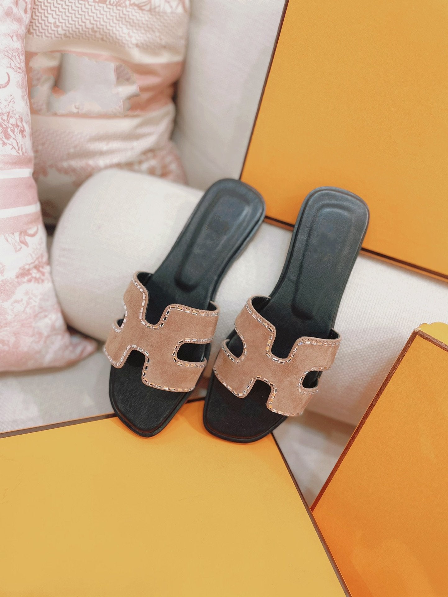 0ran Sandal Calfskin Rhinestone Brown - 35