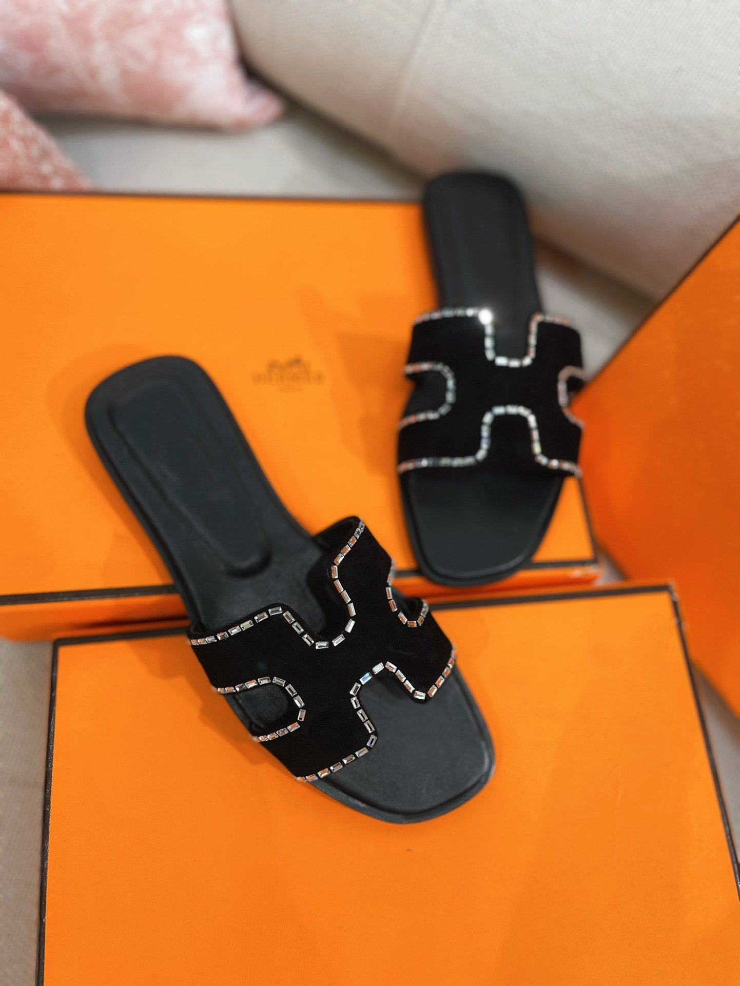 0ran Sandal Calfskin Rhinestone Black - 35