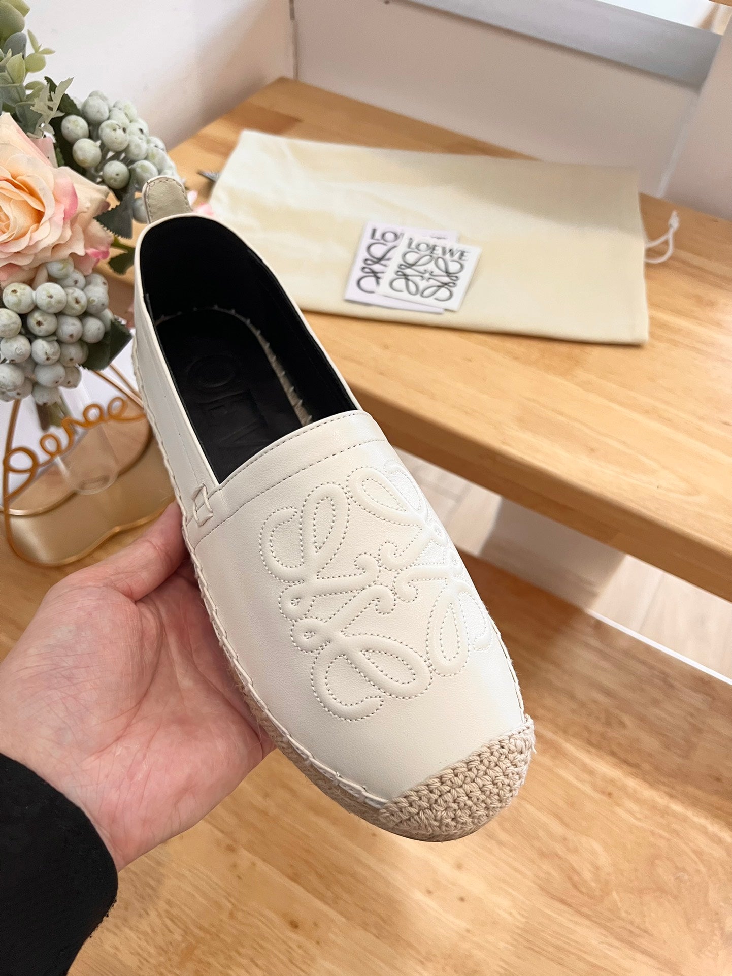 Loew Anagram Espadrille Ivory Black Leather - 35
