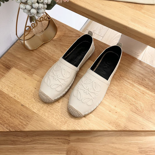 Loew Anagram Espadrille Ivory Black Leather - 35