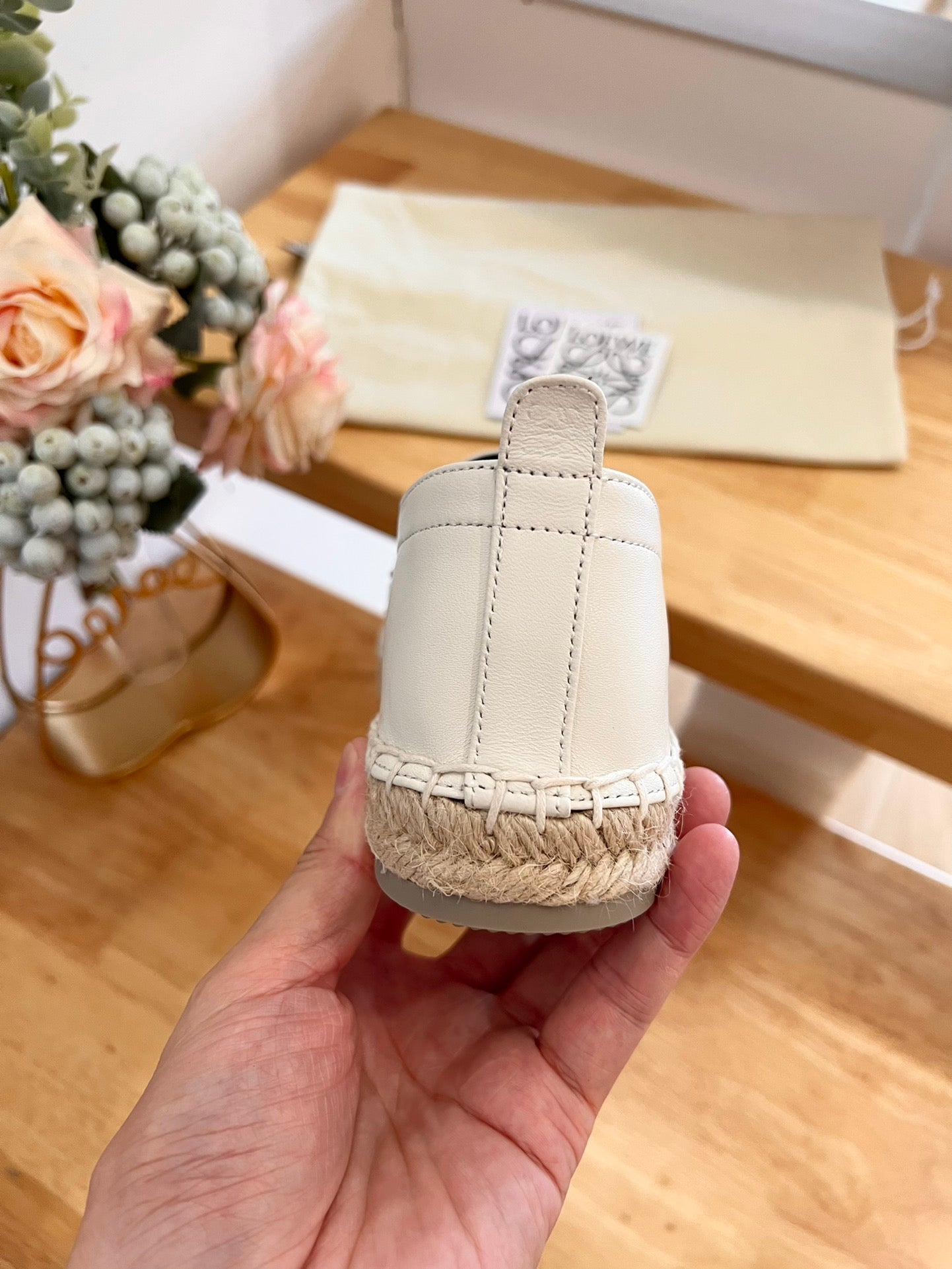 Loew Anagram Espadrille Ivory Black Leather - 35