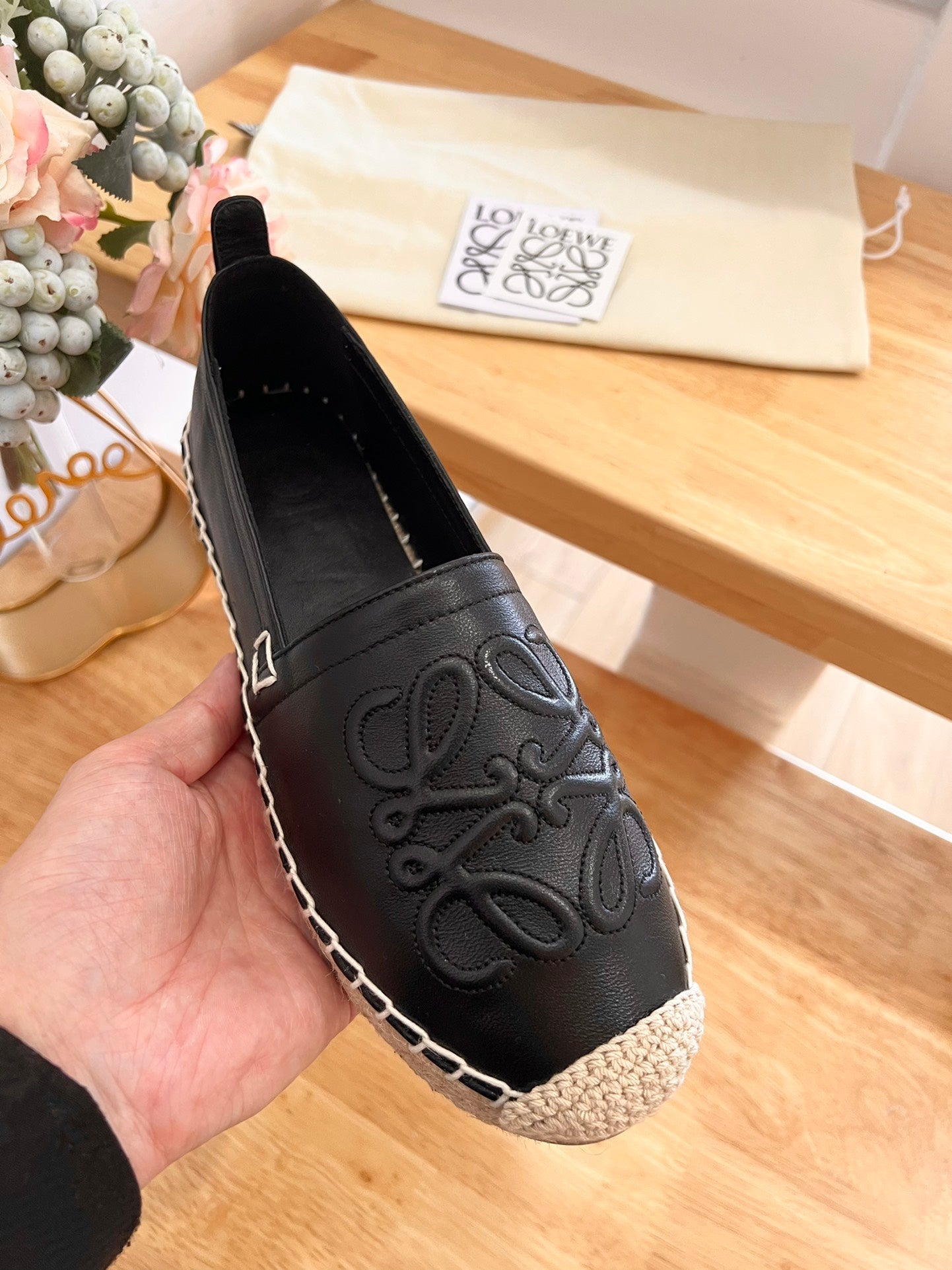 Loew Anagram Espadrille Black Leather - 35