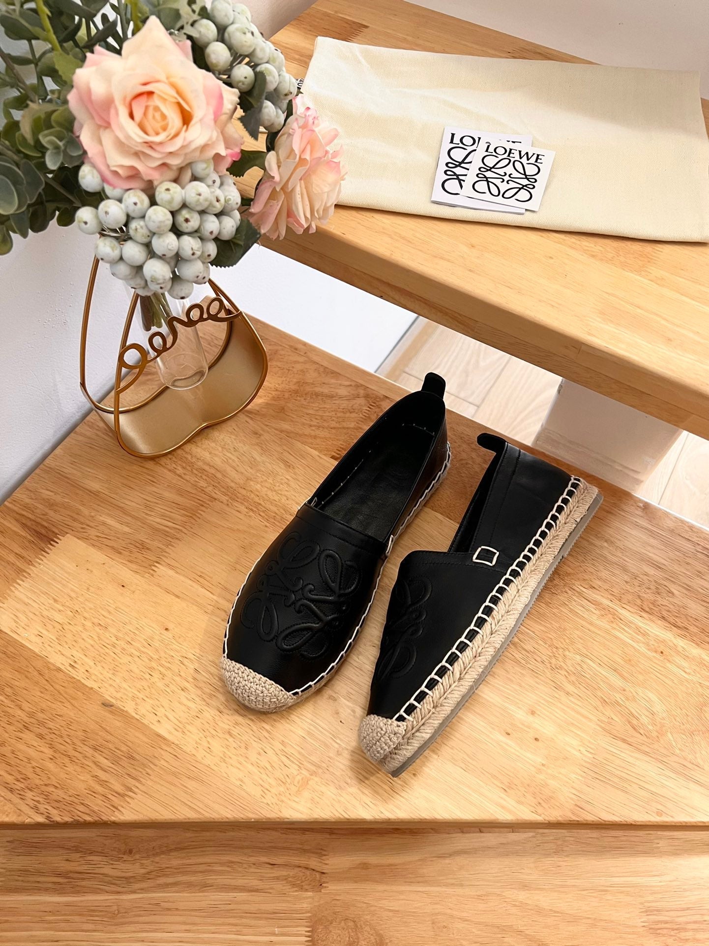 Loew Anagram Espadrille Black Leather - 35