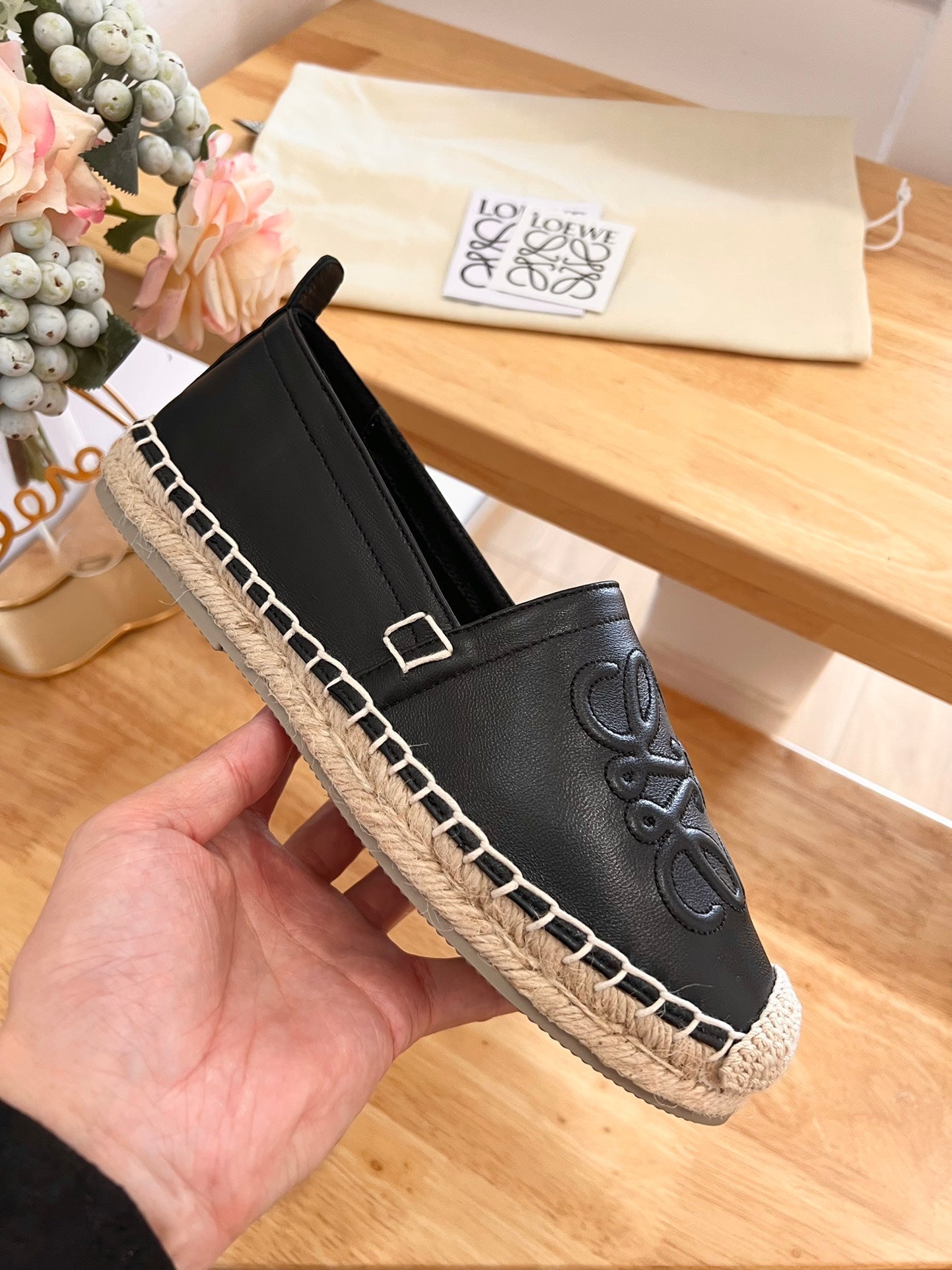 Loew Anagram Espadrille Black Leather - 35