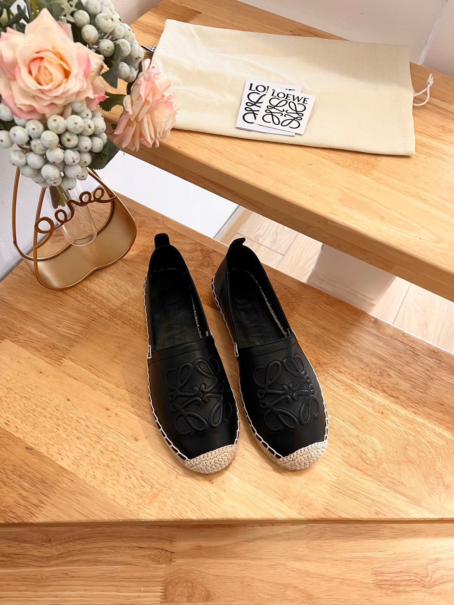Loew Anagram Espadrille Black Leather - 35