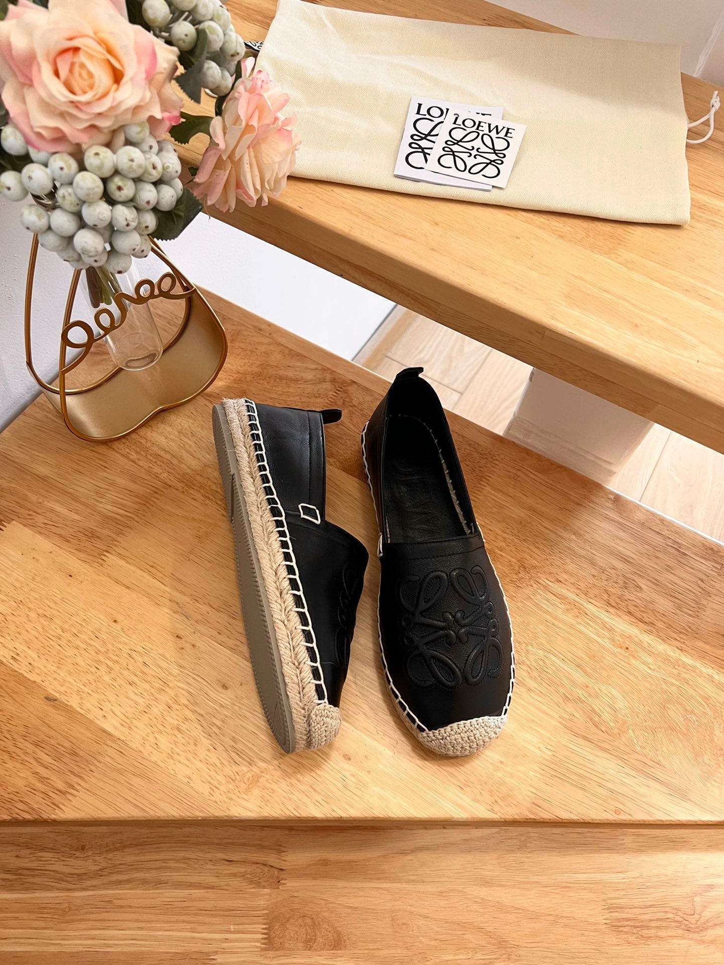 Loew Anagram Espadrille Black Leather - 35