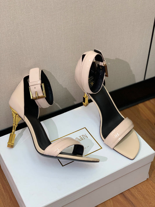 БОСОНІЖКИ BALMAIN 26S З МЕТАЛЕВИМИ ПІДБОРАМИ 105 ММ З БЕЖЕВОЇ ТЕЛЯЧОЇ ШКІРИ