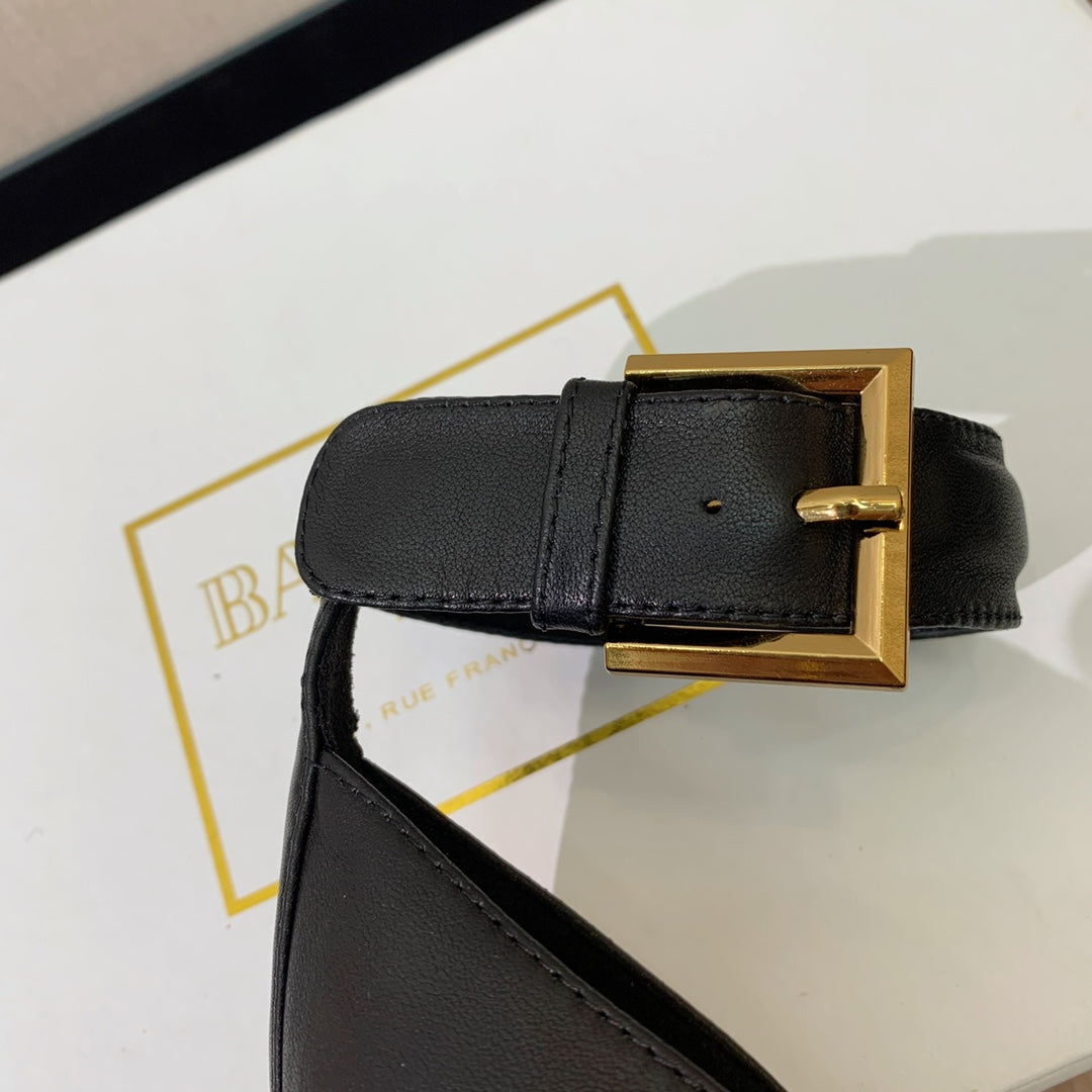 BALMAIN 26S БОСОНІЖКИ НА МЕТАЛЕВИХ ПІДБОРАХ 105 ММ З ЧОРНОЇ ТЕЛЯЧОЇ ШКІРИ