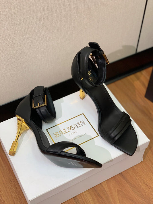 BALMAIN 26S БОСОНІЖКИ НА МЕТАЛЕВИХ ПІДБОРАХ 105 ММ З ЧОРНОЇ ТЕЛЯЧОЇ ШКІРИ