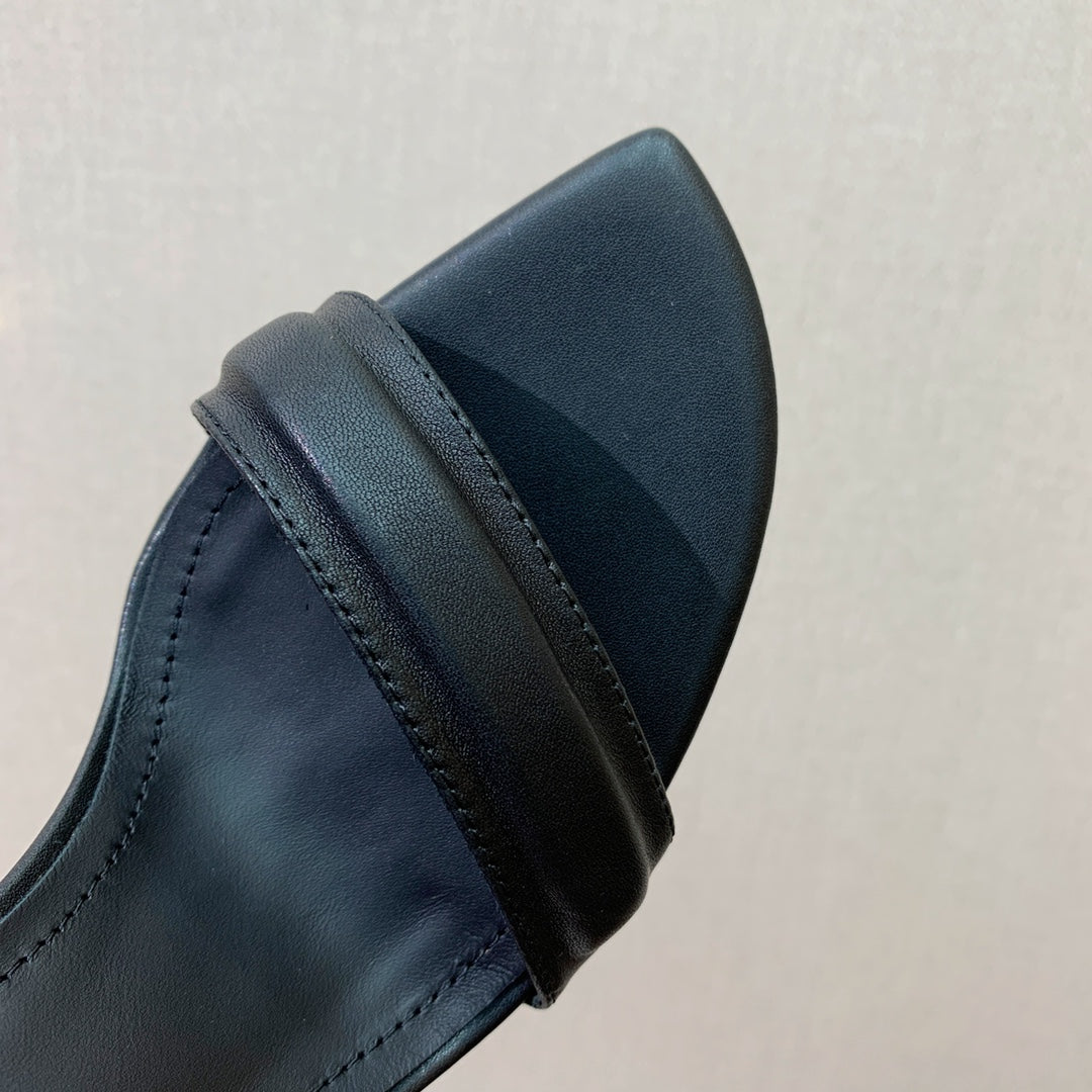 BALMAIN 26S БОСОНІЖКИ НА МЕТАЛЕВИХ ПІДБОРАХ 105 ММ З ЧОРНОЇ ТЕЛЯЧОЇ ШКІРИ