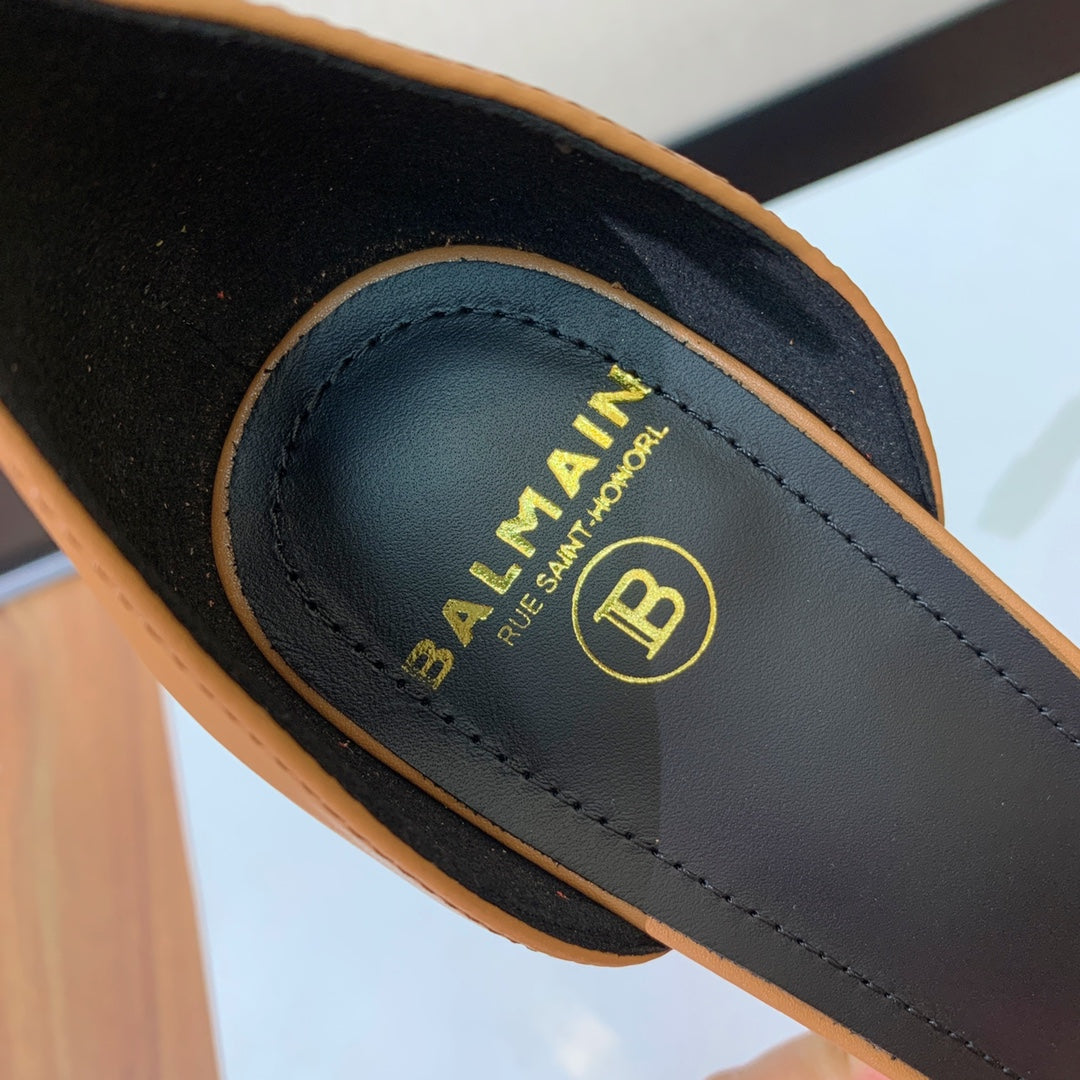 БОСОНІЖКИ BALMAIN 26S НА МЕТАЛЕВИХ ПІДБОРАХ 105 ММ З КОРИЧНЕВОЇ ТЕЛЯЧОЇ ШКІРИ