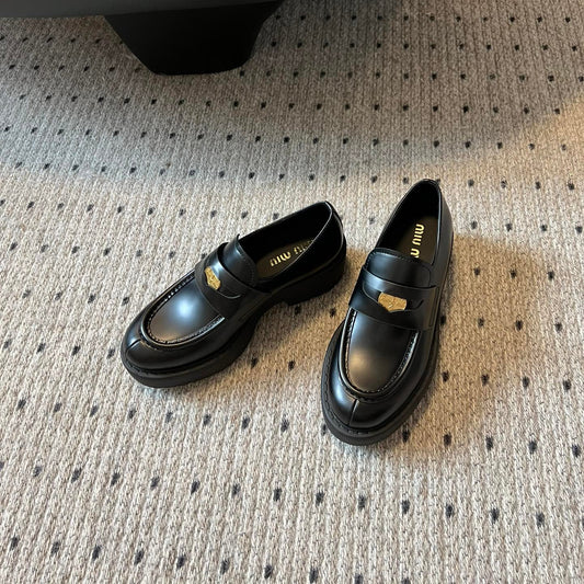 ЛОФЕРИ MIUMIU 26S З ЧОРНОЇ ШЛІФОВАНОЇ ТЕЛЯЧОЇ ШКІРИ