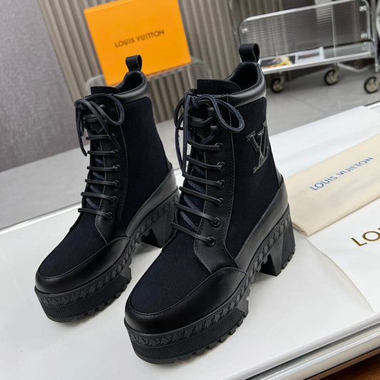 LAUREATE PLATFORM DESERT BOOT IN BLACK JACQUARD AND CALFSKIN - 35