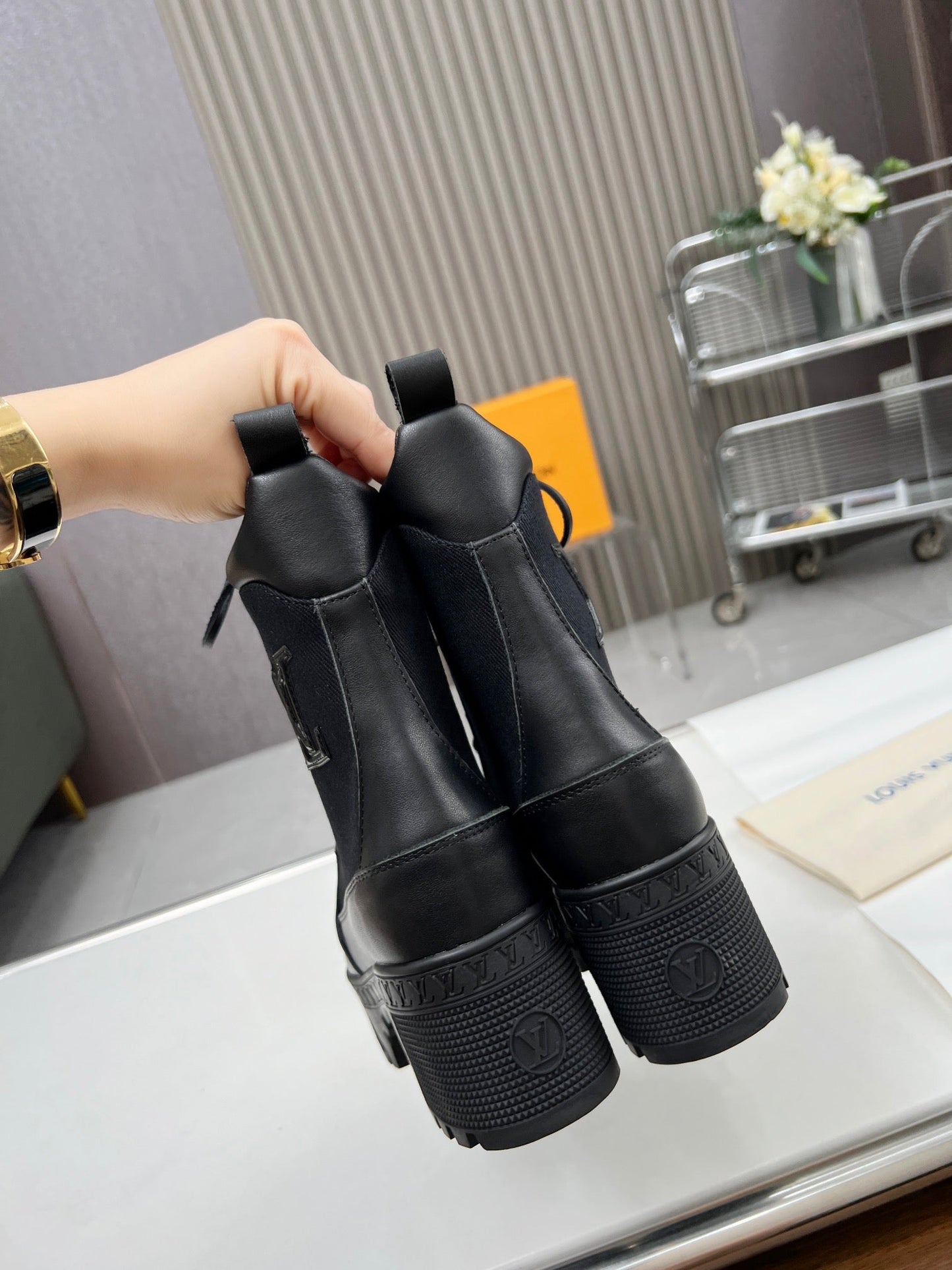 LAUREATE PLATFORM DESERT BOOT IN BLACK JACQUARD AND CALFSKIN - 35