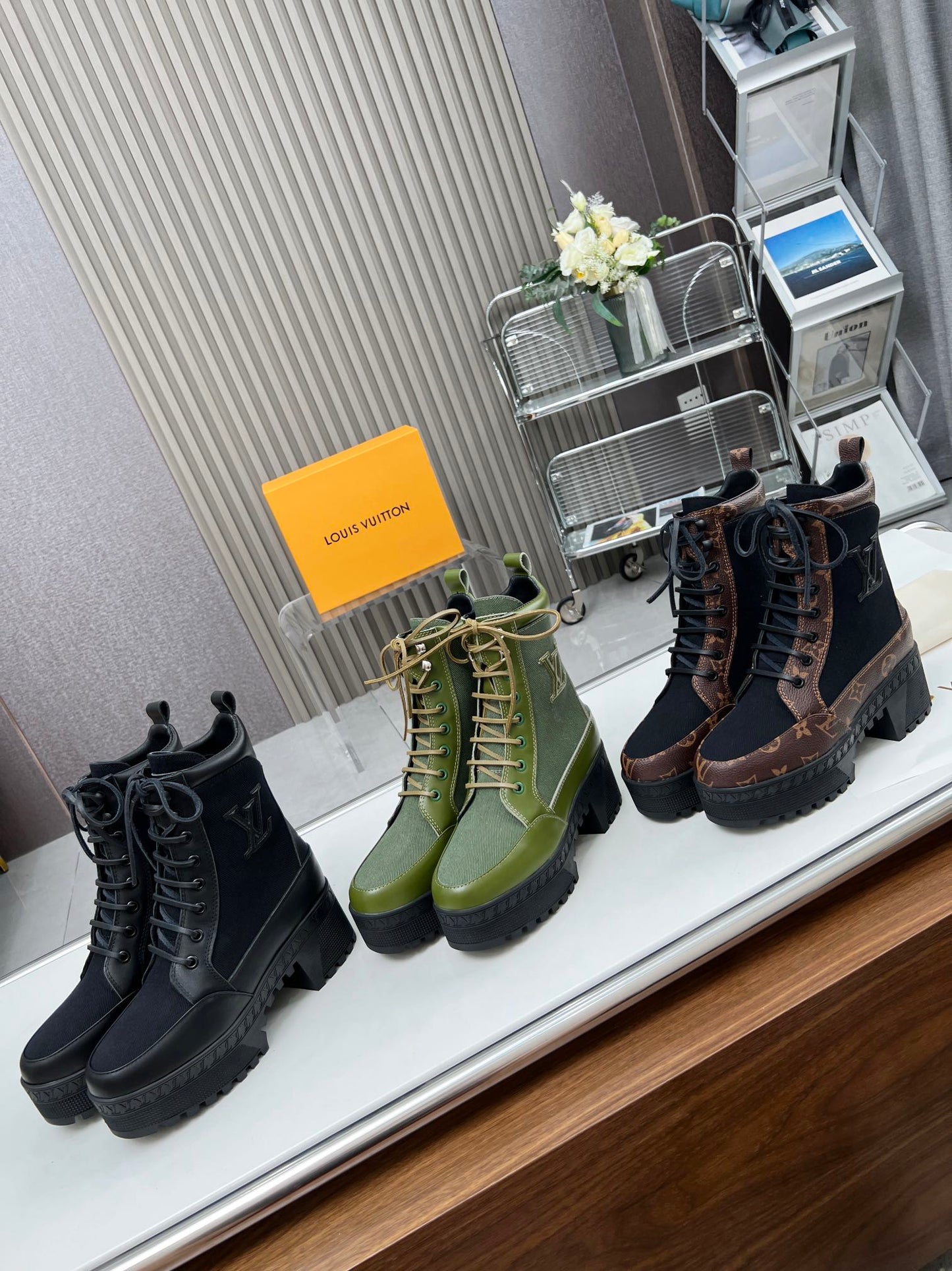 LAUREATE PLATFORM DESERT BOOT IN BLACK JACQUARD AND CHOCOLATE BROWN CALFSKIN - 35