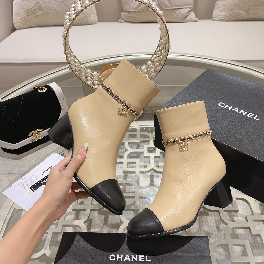 MID-HEEL ANKLE BOOTS IN TORTILLA BROWN SMOOTH CALFSKIN - 35