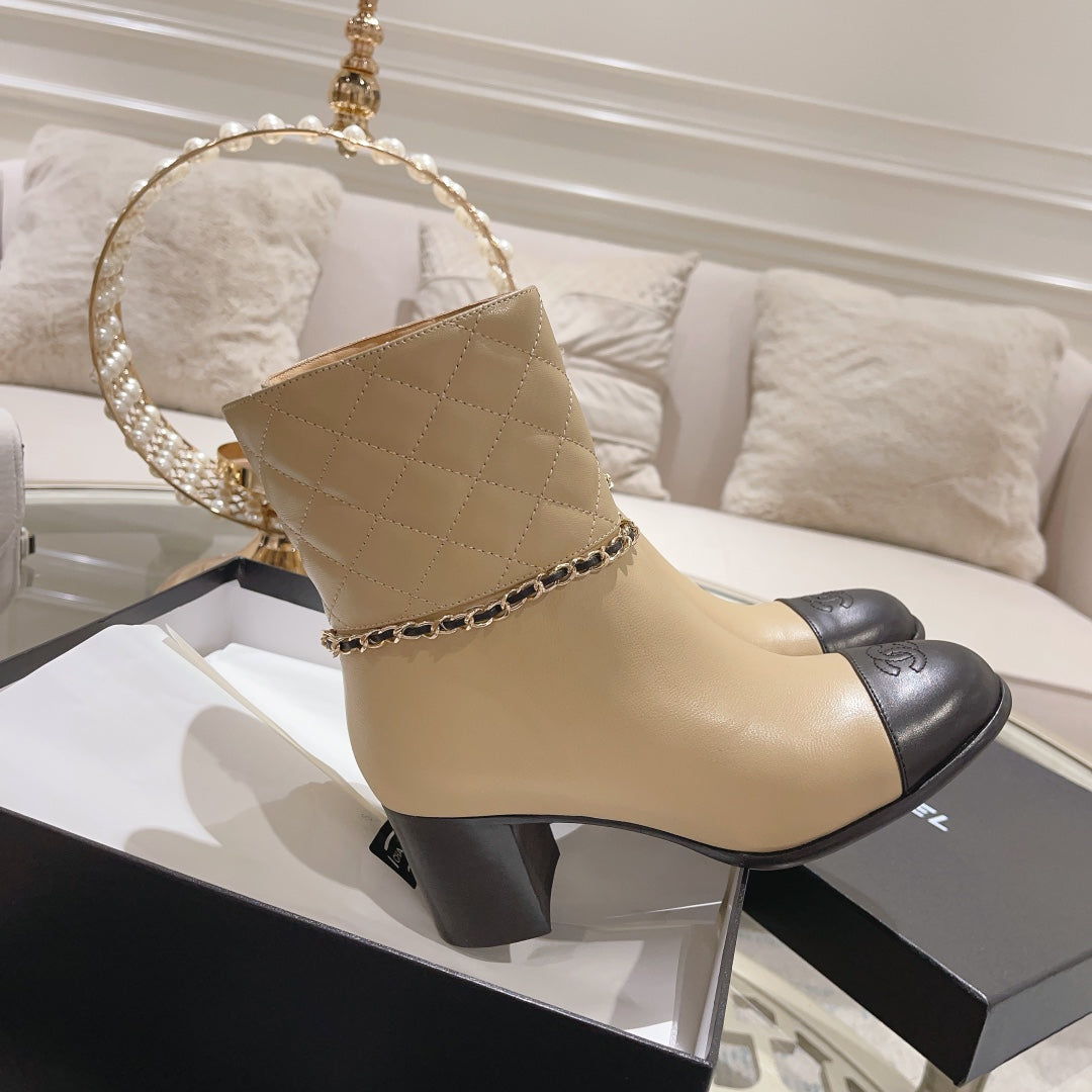 MID-HEEL ANKLE BOOTS IN TORTILLA BROWN CALFSKIN - 35