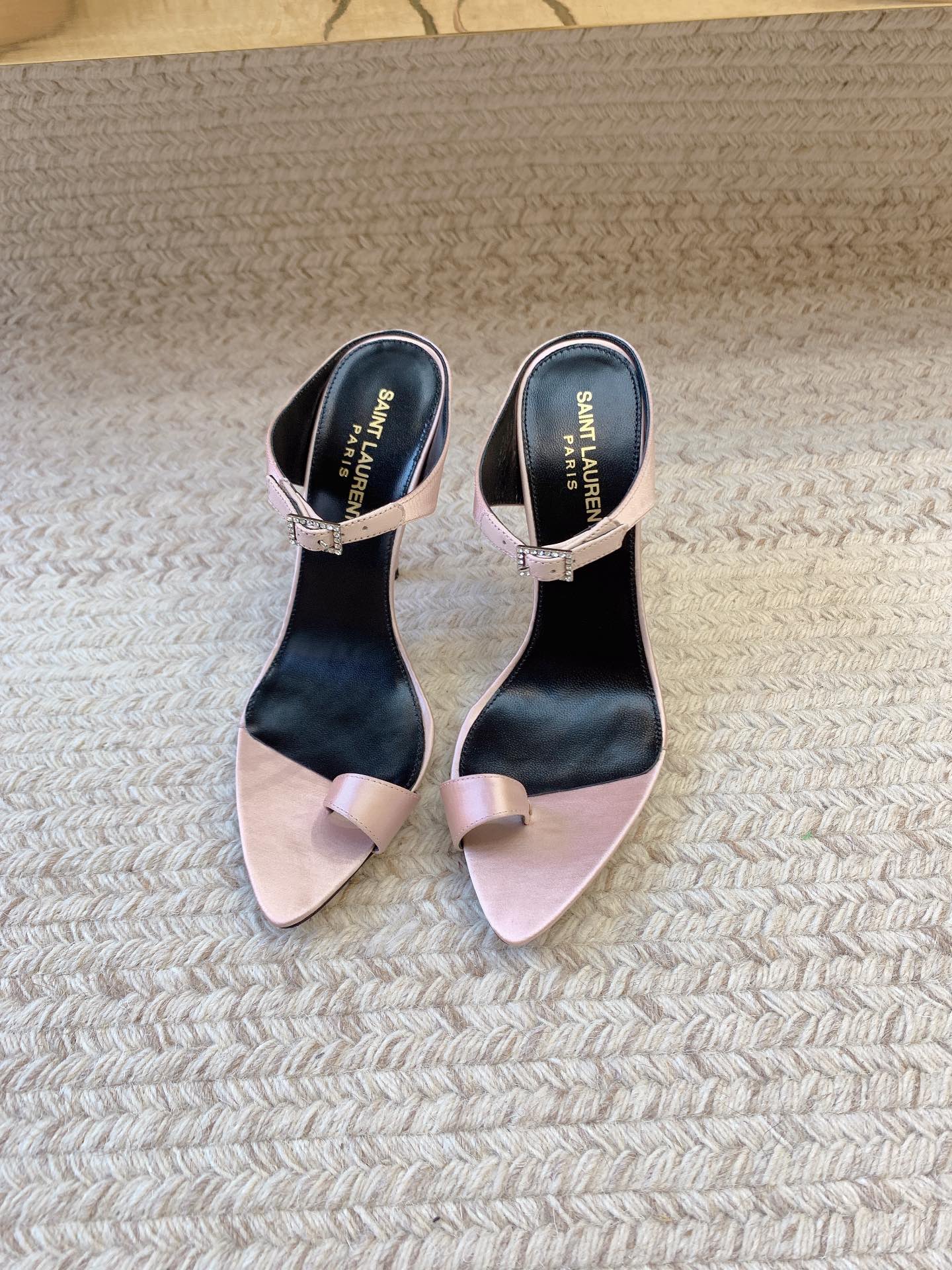 GAP CRYSTAL-BUCKLE SLIDE SANDALS IN LIGHT PINK SILK - 34