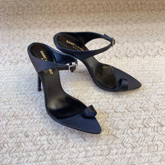 GAP CRYSTAL-BUCKLE SLIDE SANDALS IN BLACK SILK - 34