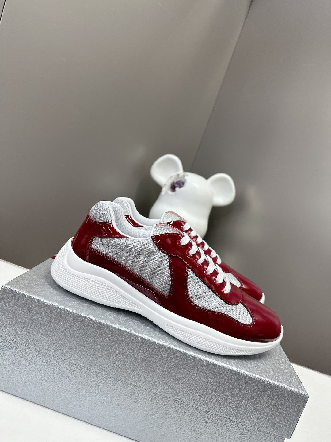 PRADA SNEAKERS IN BURDUNDY RED CALFSKIN AND MESH - 35