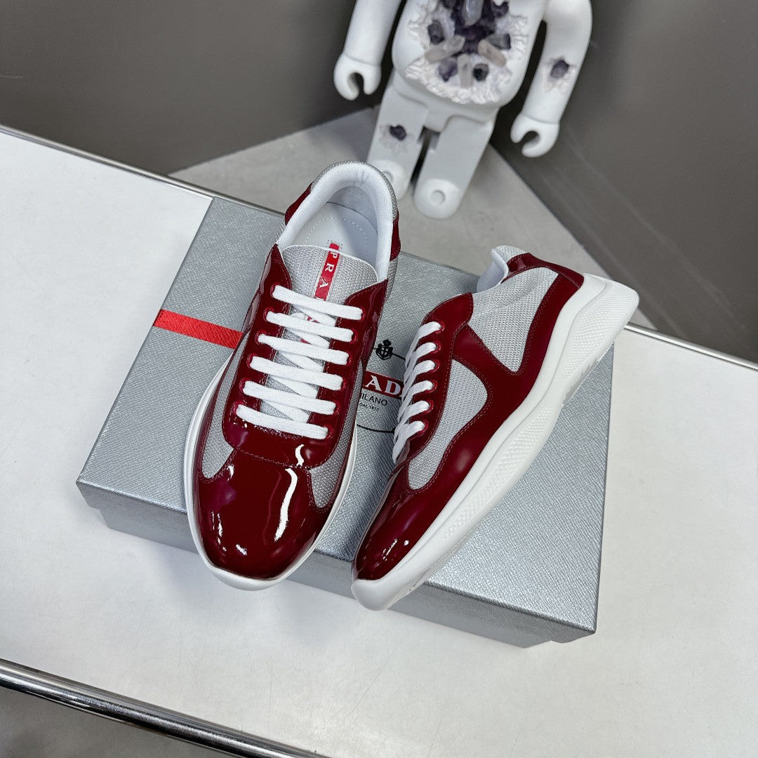 PRADA SNEAKERS IN BURDUNDY RED CALFSKIN AND MESH - 35