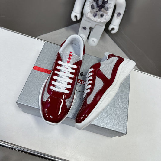 PRADA SNEAKERS IN BURDUNDY RED CALFSKIN AND MESH - 35