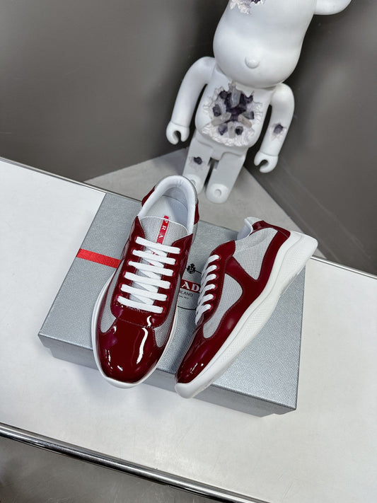 PRADA SNEAKERS IN BURDUNDY RED CALFSKIN AND MESH - 35