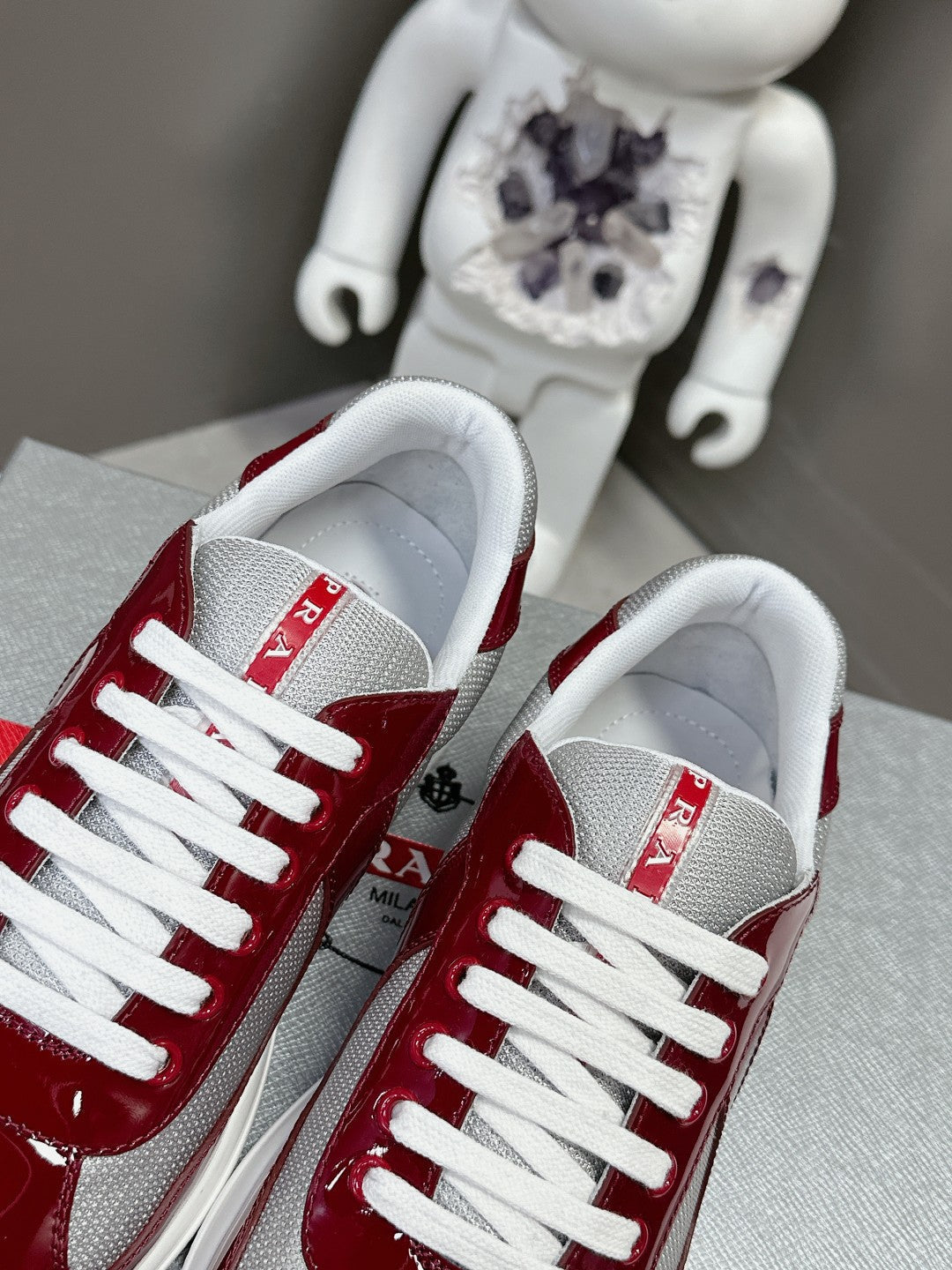 PRADA SNEAKERS IN BURDUNDY RED CALFSKIN AND MESH - 35