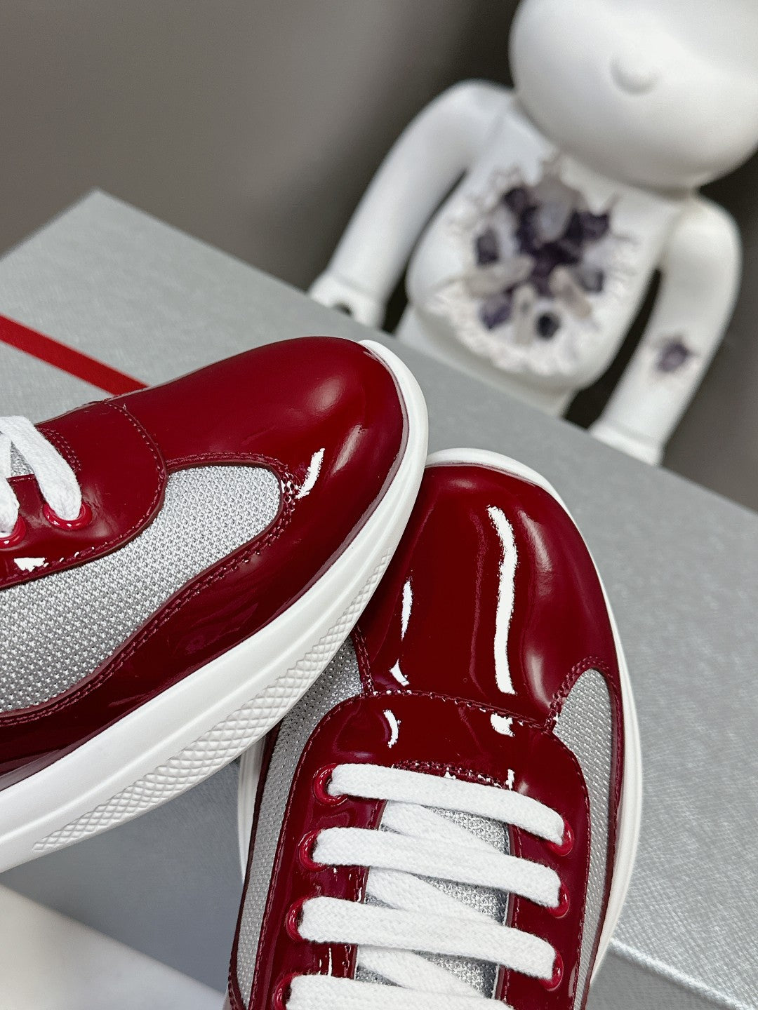 PRADA SNEAKERS IN BURDUNDY RED CALFSKIN AND MESH - 35