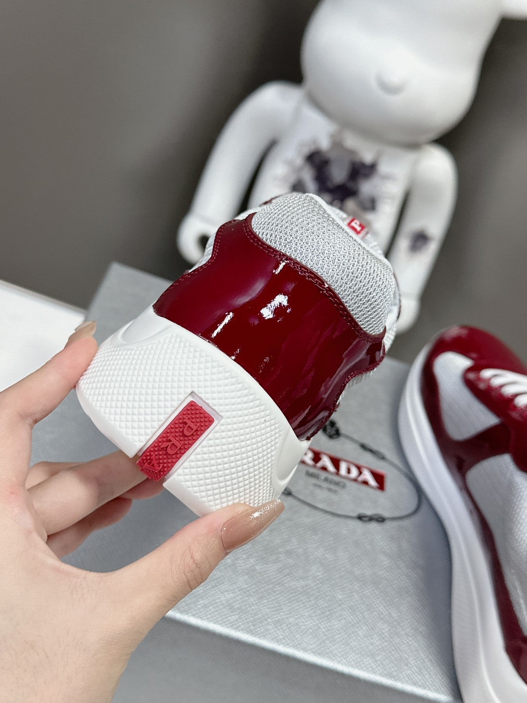 PRADA SNEAKERS IN BURDUNDY RED CALFSKIN AND MESH - 35