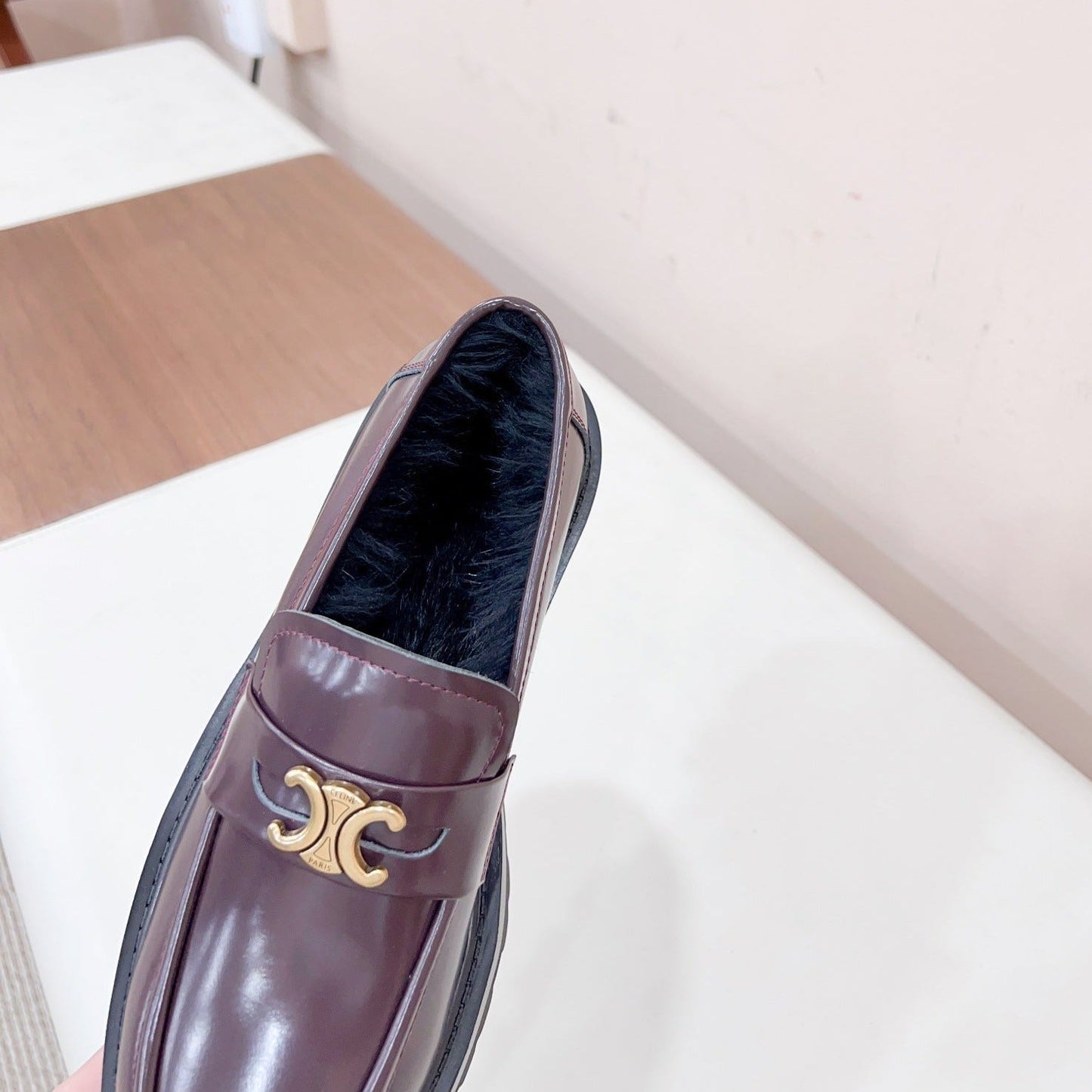MARGARET LOAFER WITH TRIOMPHE CHAIN IN POLISHED BULL DEEP BROWN - 35