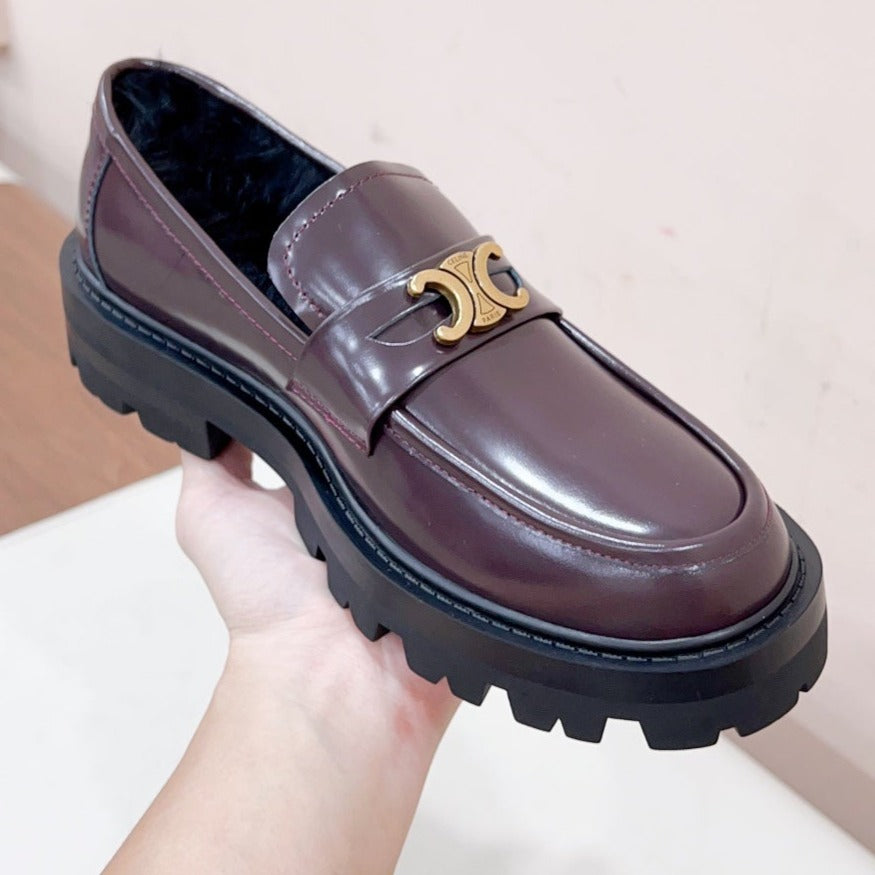 MARGARET LOAFER WITH TRIOMPHE CHAIN IN POLISHED BULL DEEP BROWN - 35