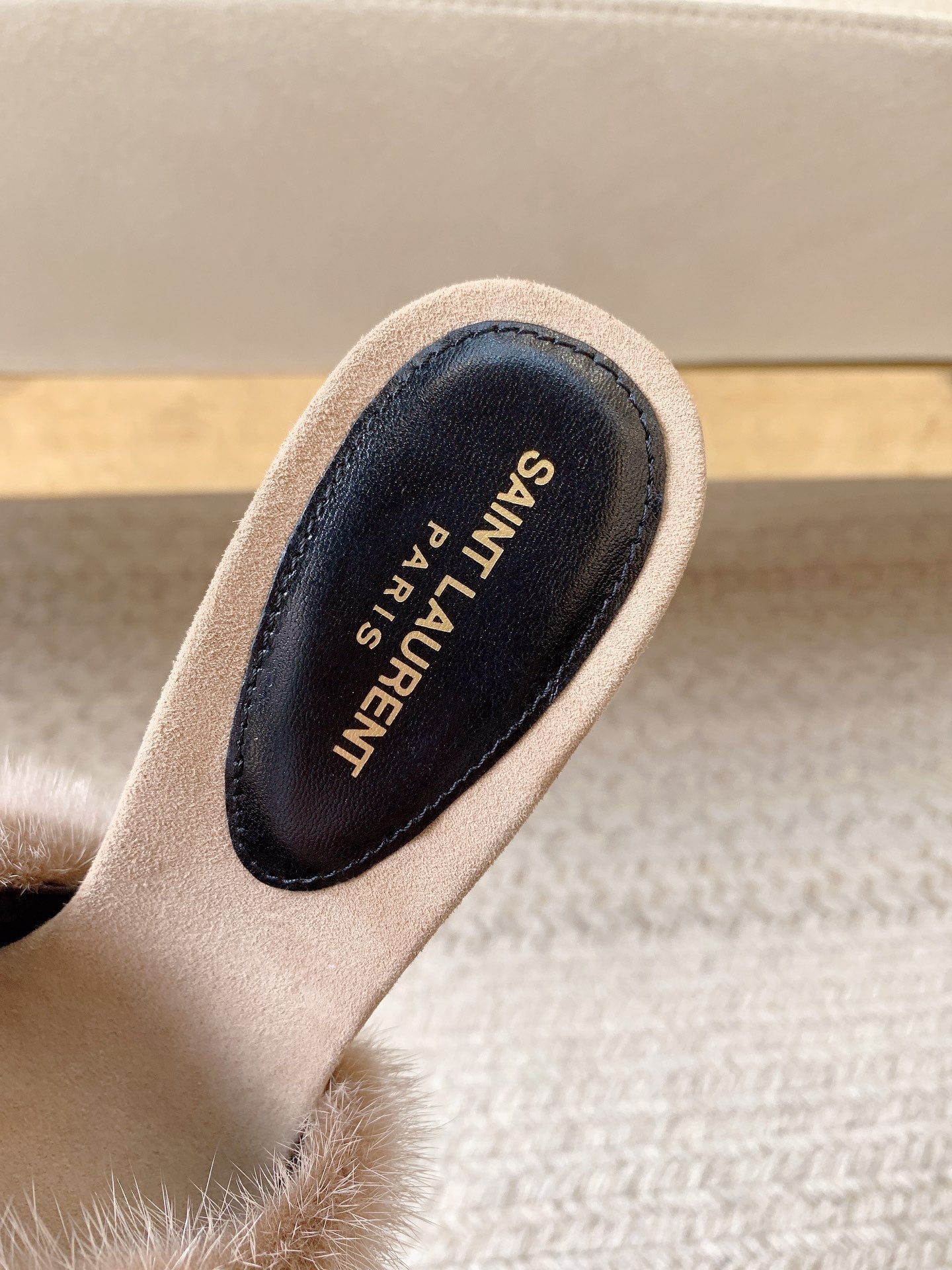 LA 16 HEELED MULES IN BEIGE RABBIT FUR AND SMOOTH LAMBSKIN - 34