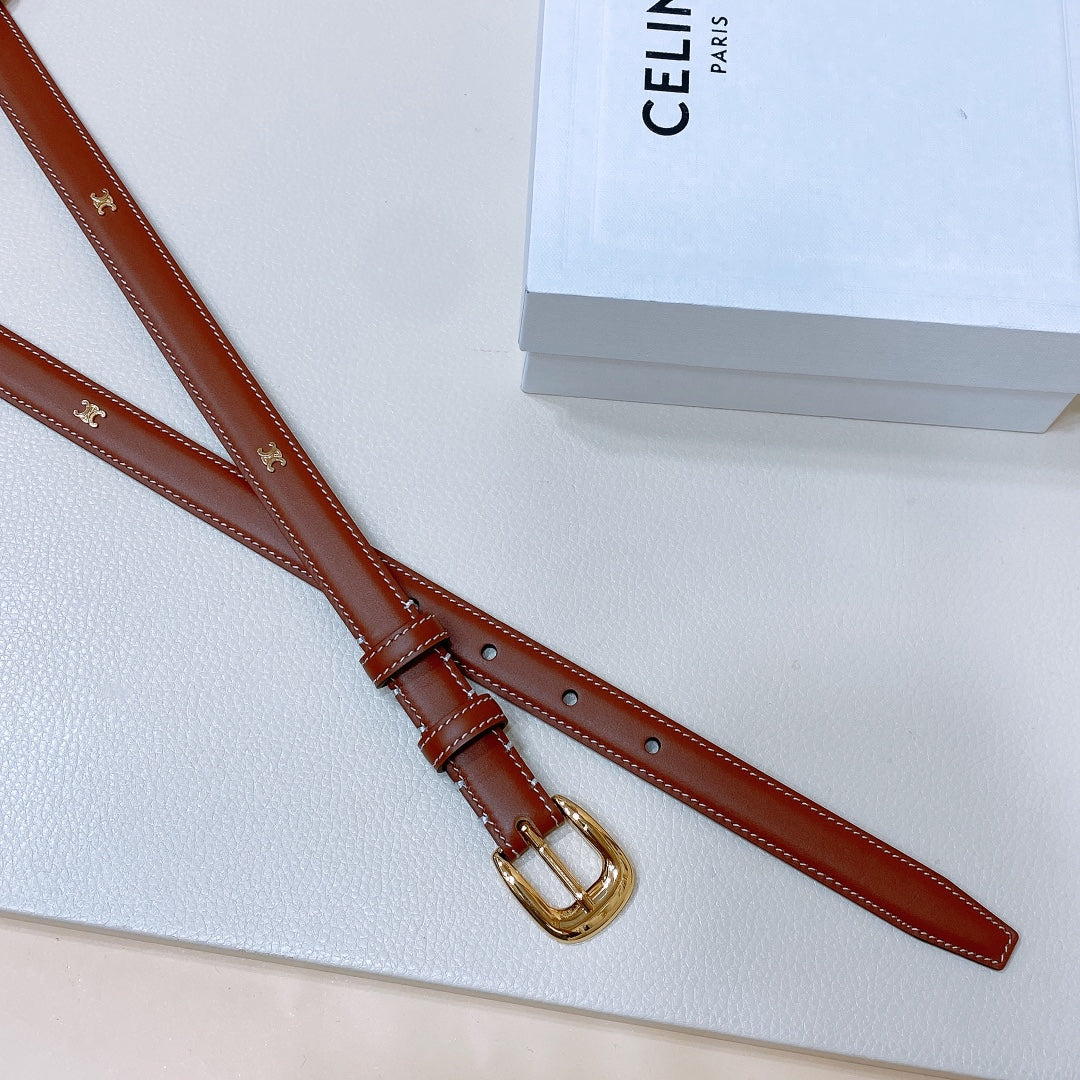 CL MINI 18 MM WESTERN BELT IN BRONZE BROWN CALFSKIN GOLD HARDWARE - 30