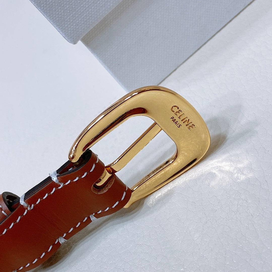 CL MINI 18 MM WESTERN BELT IN BRONZE BROWN CALFSKIN GOLD HARDWARE - 30