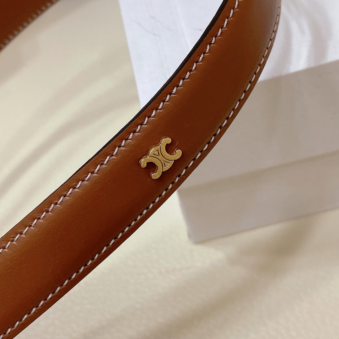 CL MINI 18 MM WESTERN BELT IN BRONZE BROWN CALFSKIN GOLD HARDWARE - 30