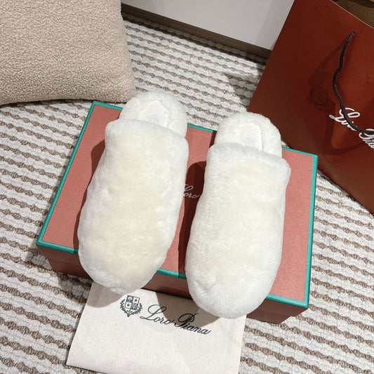 LP NATURAL WINTERCOZY WOOL WHITE SLIPPERS - 35