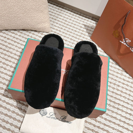 LP NATURAL WINTERCOZY WOOL BLACK SLIPPERS - 35