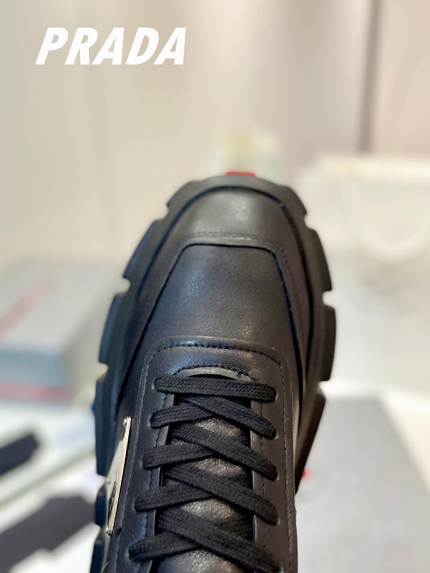 PRA BRUSHED THICK-SOLE SNEAKERS BLACK CALFSKIN - 34