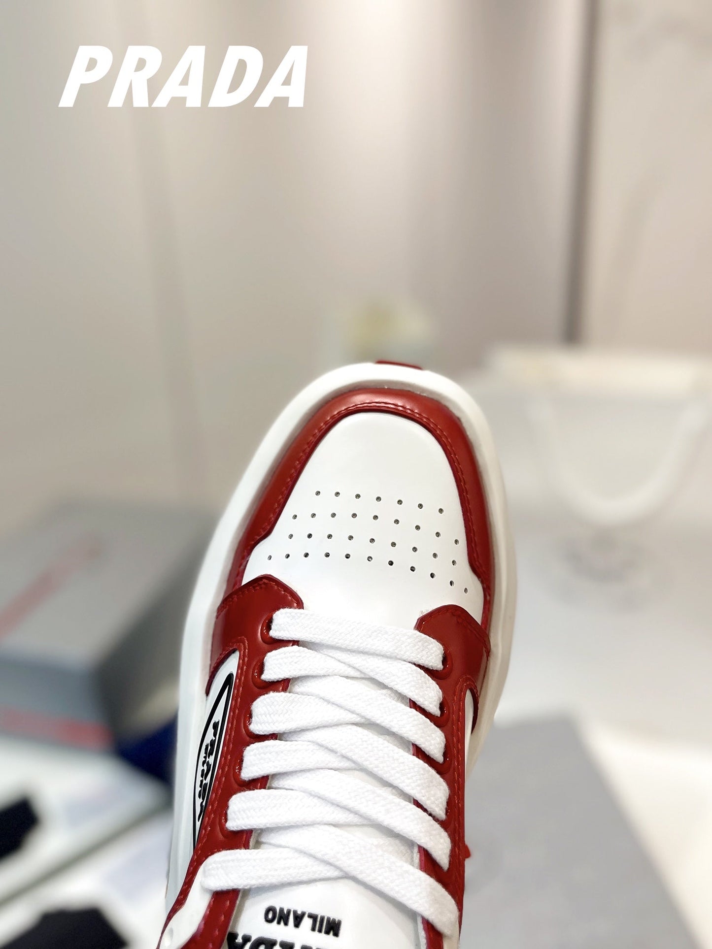 PRA DOWNTOWN THICK-SOLE SNEAKERS WHITE AND CHERRY CALFSKIN - 34